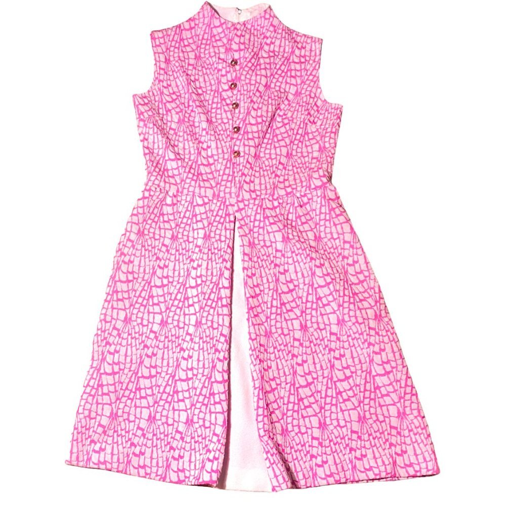Vintage Pink Patterned Sleeveless Mini Dress